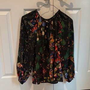 Kobi Halperin Black Floral Tie-Neck Blouse